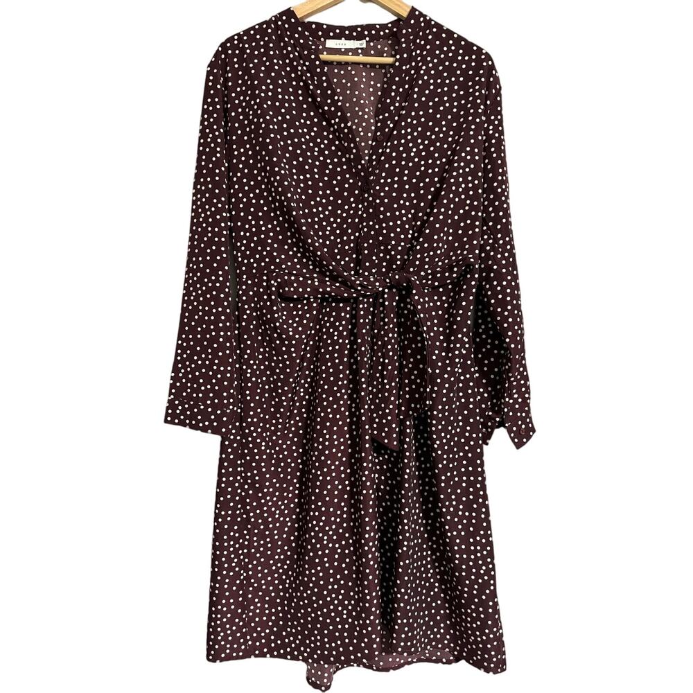 Lush Maroon Cream Polka Dot Tie Front Midi Dress Medium
